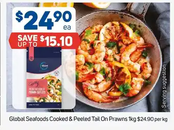 Foodland Global Seafoods Cooked & Peeled Tail On Prawns 1kg offer