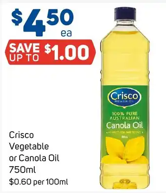 Foodland Crisco Vegetable or Canola Oil 750mL offer