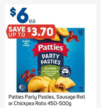 Foodland Patties Party Pasties, Sausage Roll or Chickpea Rolls 450-500g offer