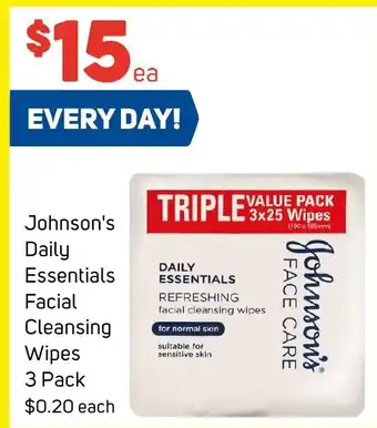 Foodland Johnson's Daily Essentials Facial Cleansing Wipes 3 Pack offer