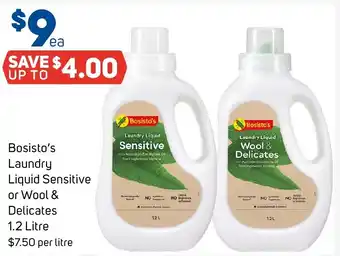 Foodland Bosisto's Laundry Liquid Sensitive or Wool & Delicates 1.2 Litre offer