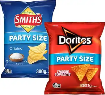 BIG W Smith’s or Doritos Large Chip Varieties 380g offer