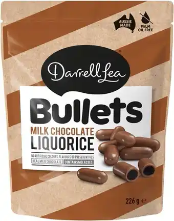 BIG W Darrell Lea Milk Chocolate Liquorice Bullets 226g offer