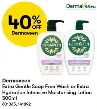 BIG W Dermaveen Extra Gentle Soap Free Wash or Extra Hydration Intensive Moisturising Lotion 500ml offer