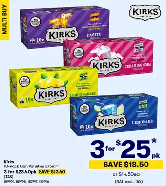 BIG W Kirks 10-Pack Can Varieties 375ml offer