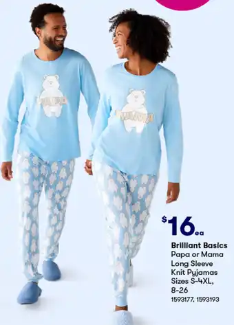 BIG W Brilliant Basics Papa or Mama Long Sleeve Knit Pyjamas Sizes S-4XL, 8-26 offer