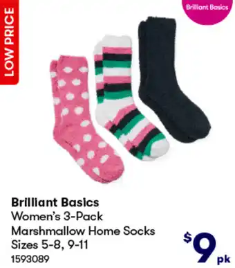 BIG W Brilliant Basics Women's 3-Pack Marshmallow Home Socks Sizes 5-8, 9-11 offer