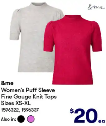 BIG W &me Women's Puff Sleeve Fine Gauge Knit Tops Sizes XS-XL offer