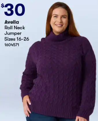 BIG W Avella Roll Neck Jumper Sizes 16-26 offer