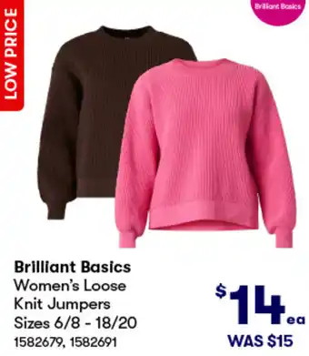 BIG W Brilliant Basics Women's Loose Knit Jumpers Sizes 6/8-18/20 offer