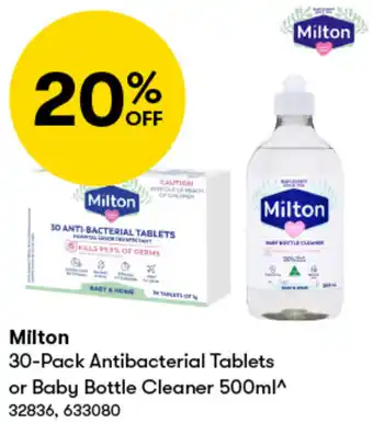 BIG W Milton 30-Pack Antibacterial Tablets or Baby Bottle Cleaner 500ml offer