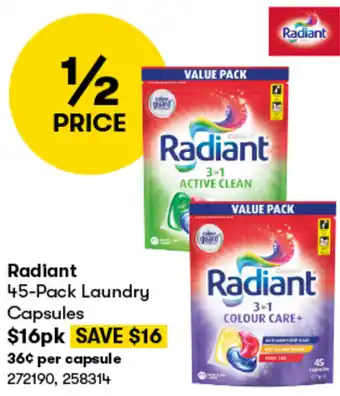 BIG W Radiant 45-Pack Laundry Capsules offer