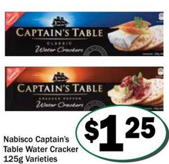 Nabisco Captain's Table Water Cracker 125g Varieties offer at Friendly