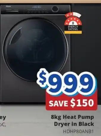 8kg Heat Pump Dryer in Black