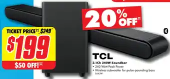 The Good Guys TCL 3.1Ch 240W Soundbar offer