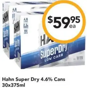 Drakes Hahn Super Dry 4.6% Cans 30x375ml offer