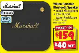 JB Hi-Fi Marshall Willen Portable Bluetooth Speaker offer