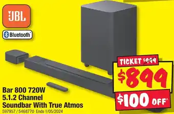 JB Hi-Fi JBL Bar 800 720W 5.1.2 Channel Soundbar With True Atmos offer