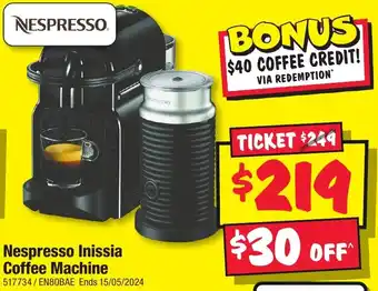 JB Hi-Fi Nespresso Inissia Coffee Machine offer