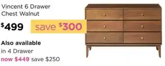 Vincent 6 Drawer Chest Walnut