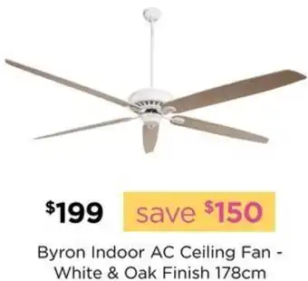 Early Settler Byron Indoor AC Ceiling Fan - White & Oak Finish 178cm offer