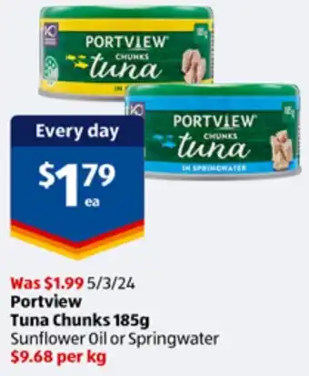 ALDI Portview Tuna Chunks 185g offer