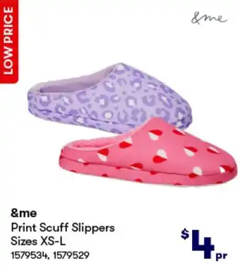 BIG W &me Print Scuff Slippers Sizes XS-L offer