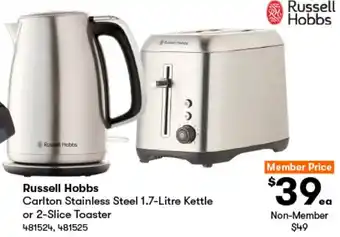 BIG W Russell Hobbs Carlton Stainless Steel 1.7-Litre Kettle or 2-Slice Toaster offer