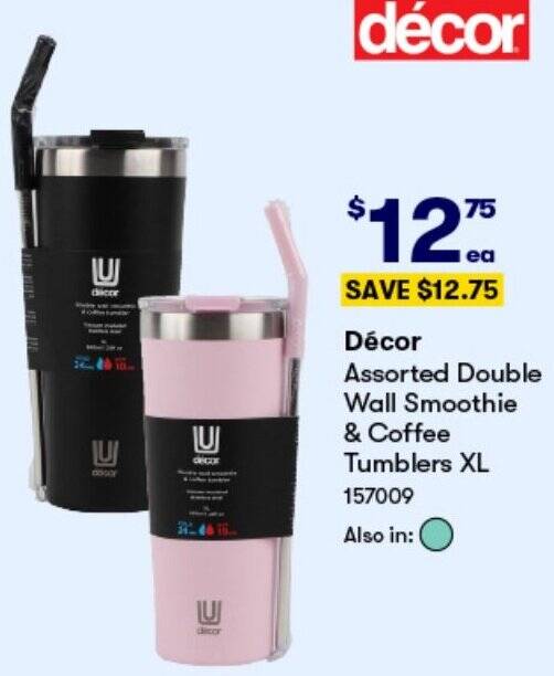 Décor Assorted Double Wall Smoothie & Coffee Tumblers XL offer at BIG W