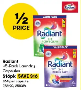 BIG W Radiant 45-Pack Laundry Capsules offer