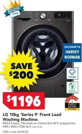 Harvey Norman LG 10kg 'Series 9' Front Load Washing Machine. offer