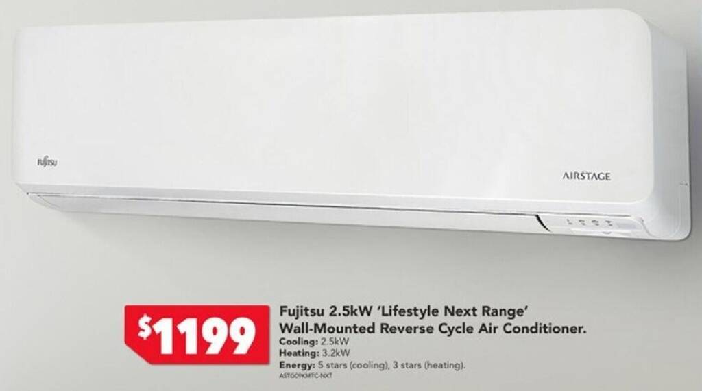 Fujitsu 2.5kW 'Lifestyle Next Range' WallMounted Reverse Cycle Air
