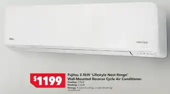 Harvey Norman Fujitsu 2.5kW 'Lifestyle Next Range' Wall-Mounted Reverse Cycle Air Conditioner. offer