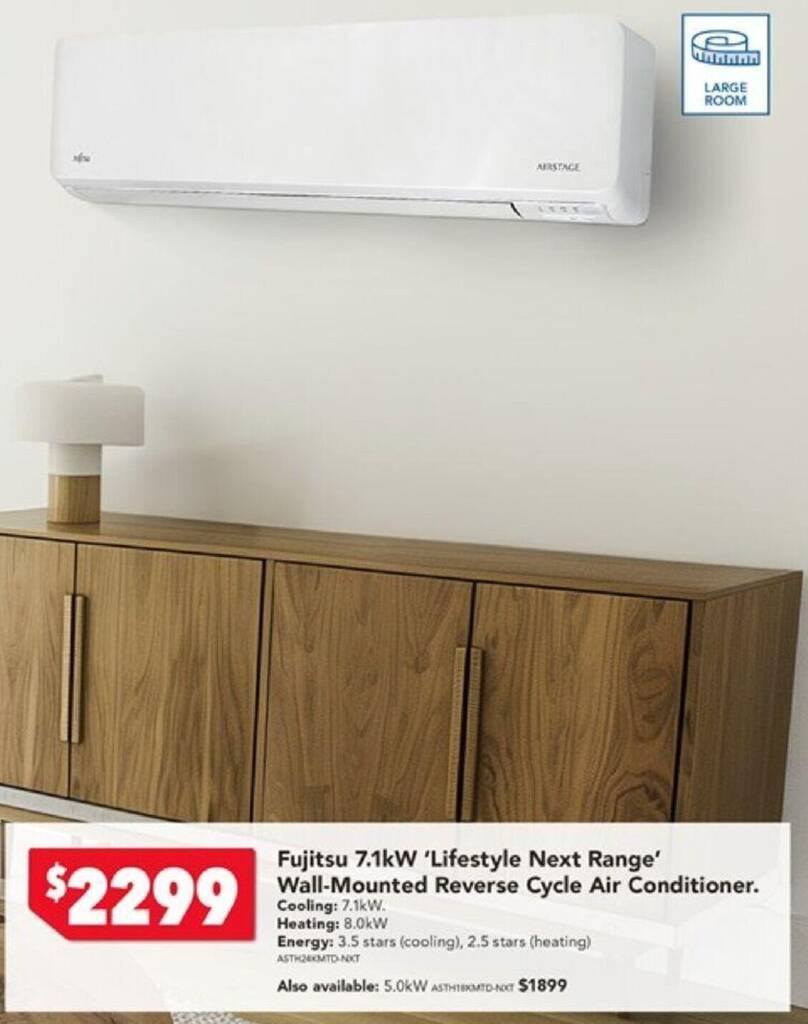 Fujitsu 7.1kW 'Lifestyle Next Range' WallMounted Reverse Cycle Air
