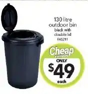 Cheap as Chips 130 litre outdoor bin black with double lid offer