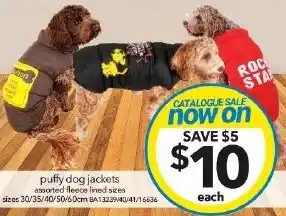 Cheap as Chips puffy dog jackets offer