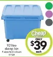 Cheap as Chips 92 litre skeep bin 4 assorted colours offer