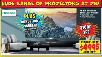 JB Hi-Fi HISENSE 4K HDR Ultra Short Throw Laser Projector offer