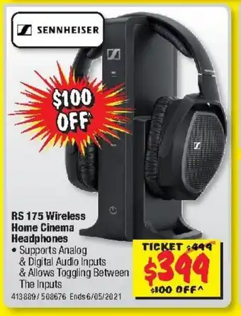 JB Hi-Fi RS 175 Wireless Home Cinema Headphones offer