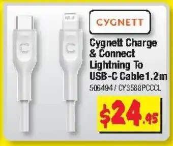 JB Hi-Fi Cygnett Charge & Connect Lightning To USB-C- Cable 1.2m offer