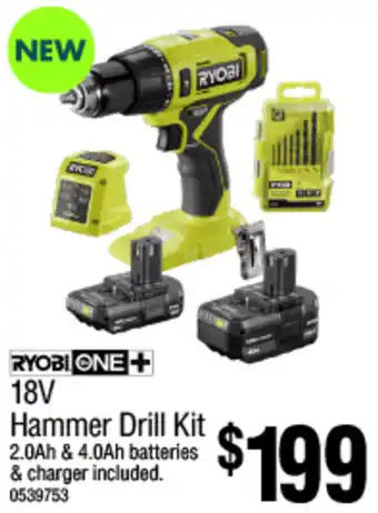 Bunnings RYOBI ONE+ 18V Hammer Drill Kit offer