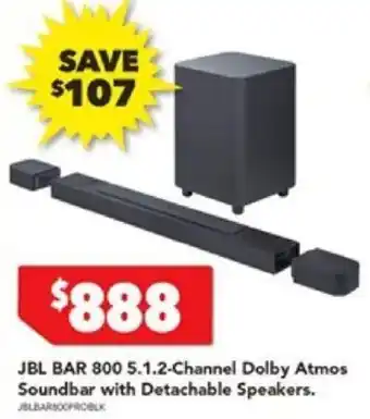 Harvey Norman JBL BAR 800 5.1.2-Channel Dolby Atmos Soundbar with Detachable Speakers. offer