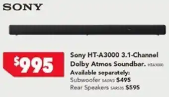 Harvey Norman Sony HT-A3000 3.1-Channel Dolby Atmos Soundbar offer