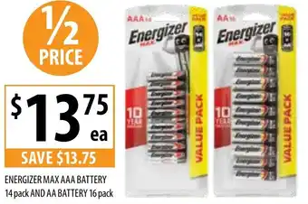 Supabarn ENERGIZER MAX AAA BATTERY 14 pack AND AA BATTERY 16 pack offer