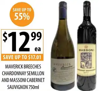 Supabarn MAVERICK BREECHES CHARDONNAY SEMILLON AND MASSONI CABERNET SAUVIGNON 750ml offer