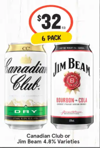 IGA Liquor Canadian Club or Jim Beam 4.8% Varieties offer