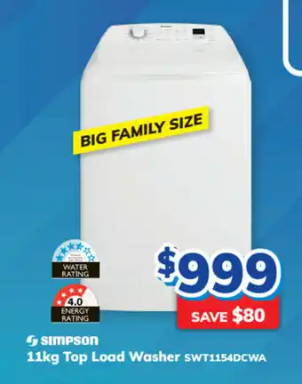 Bi-Rite Simpson - 11kg Top Load Washer offer
