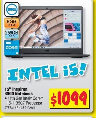JB Hi-Fi DELL 15" Inspiron 3000 Notebook offer