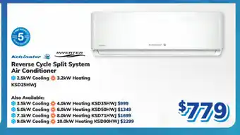Bi-Rite Kelvinator - Reverse Cycle Split System Air Conditioner - 2.5kw Cooling / 3.2kw Heating offer