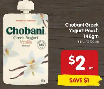 Spar Chobani Greek Yogurt Pouch 140gm offer